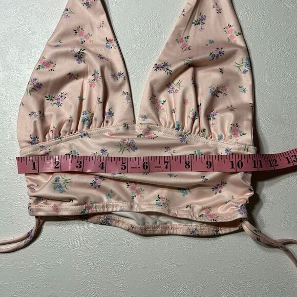 Princess Polly Floral Halter Top US 4 Pink Plunge Crop Tie Back - Picture 4 of 5